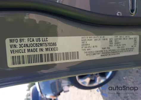 2021 Jeep Compass Limited 4X4 from USA, damaged, VIN 3C4NJDCB2MT570386